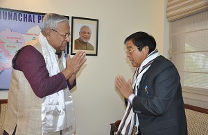 The Governor of Arunachal Pradesh Shri PB Acharya with Former Chief Minister Shri.  Gegong Apang in the Siang Room at Raj Bhavan Itanagar on 1st February 2017.